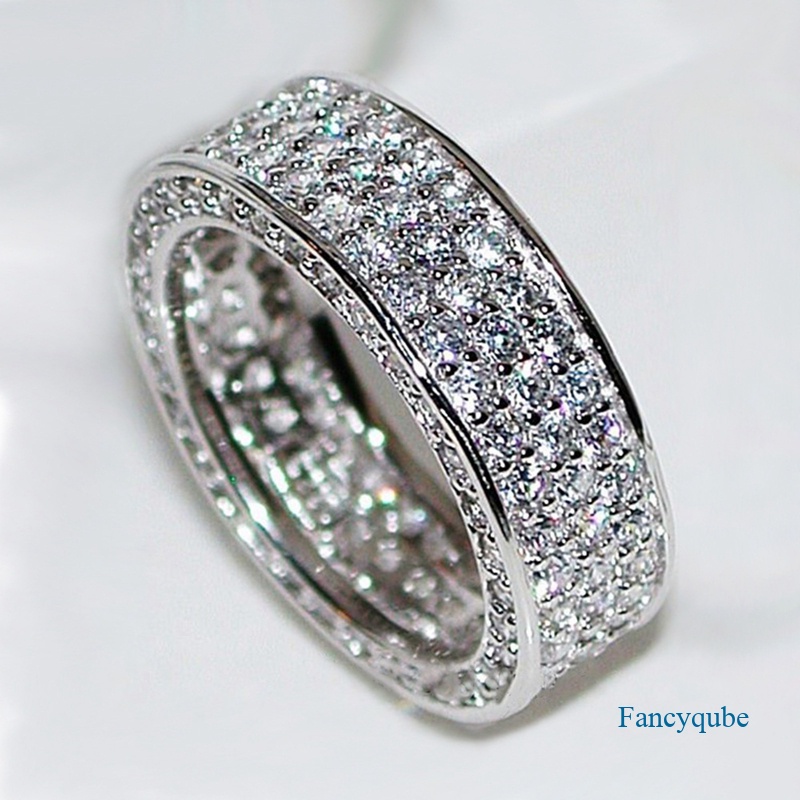 Fancyqube Cincin Berlian Imitasi Bentuk Bulat Multi Baris Bahan Zirkon Untuk Wanita