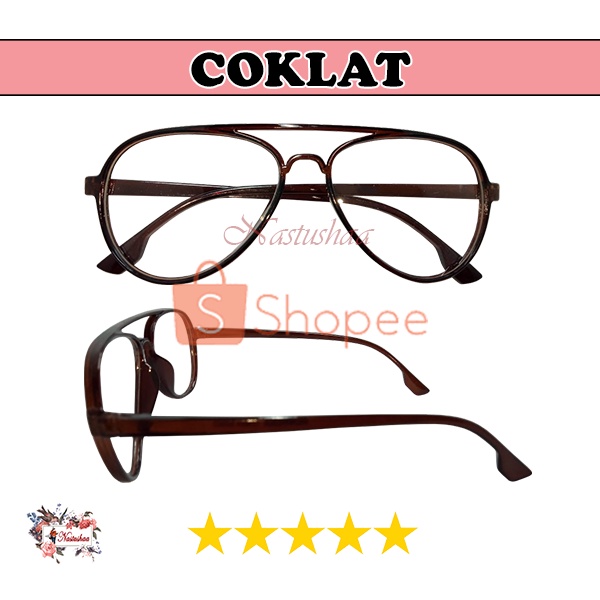 Kacamata Lensa Transparan Fashion Eye Glasses Pria Wanita Unisex Aviator Bening Kaca Mata Normal FREECASE