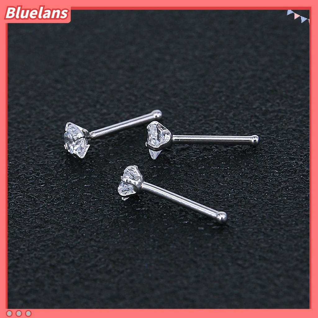 3pcs Cincin Hidung Bahan Stainless Steel Bentuk Bintang Hati Aksen Cubic Zircon Untuk Pesta