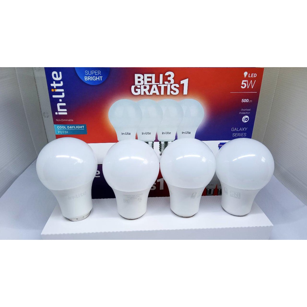 Lampu In-Lite Led Paket Inlite 5w Paket In lite Pack Beli 3 Gratis 1 Putih INB007 Led Bulb 5 Watt 5 W 5Watt