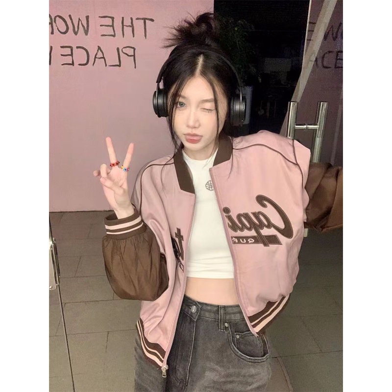 Nico##jaket baseball varsity/vintage baseball jaket/jacket pink wanita/jaket baseball oversize/jaket crop wanita