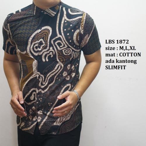 BatikBule Kemeja Batik Slimfit Pendek Motif Casual Warna Hitam Merah &amp; Hitam Coklat LBS 1871 &amp; 1872