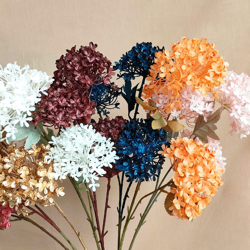 Artificial Flower Snowball Hydrangea 3 Head Bunga Palsu Plastik Buatan Dekorasi Hias