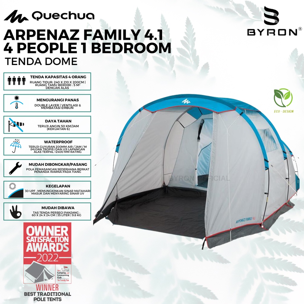 QUECHUA Arpenaz 4.1 Family Dome Tent Tenda Camping untuk 4 Orang - Fresh and Blue