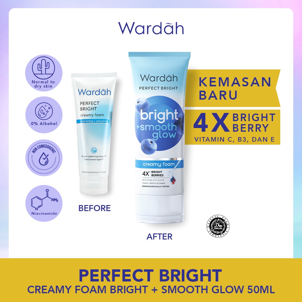 Wardah Perfect Bright Creamy Foam Bightening + Smoothing 50 ml 100 ml