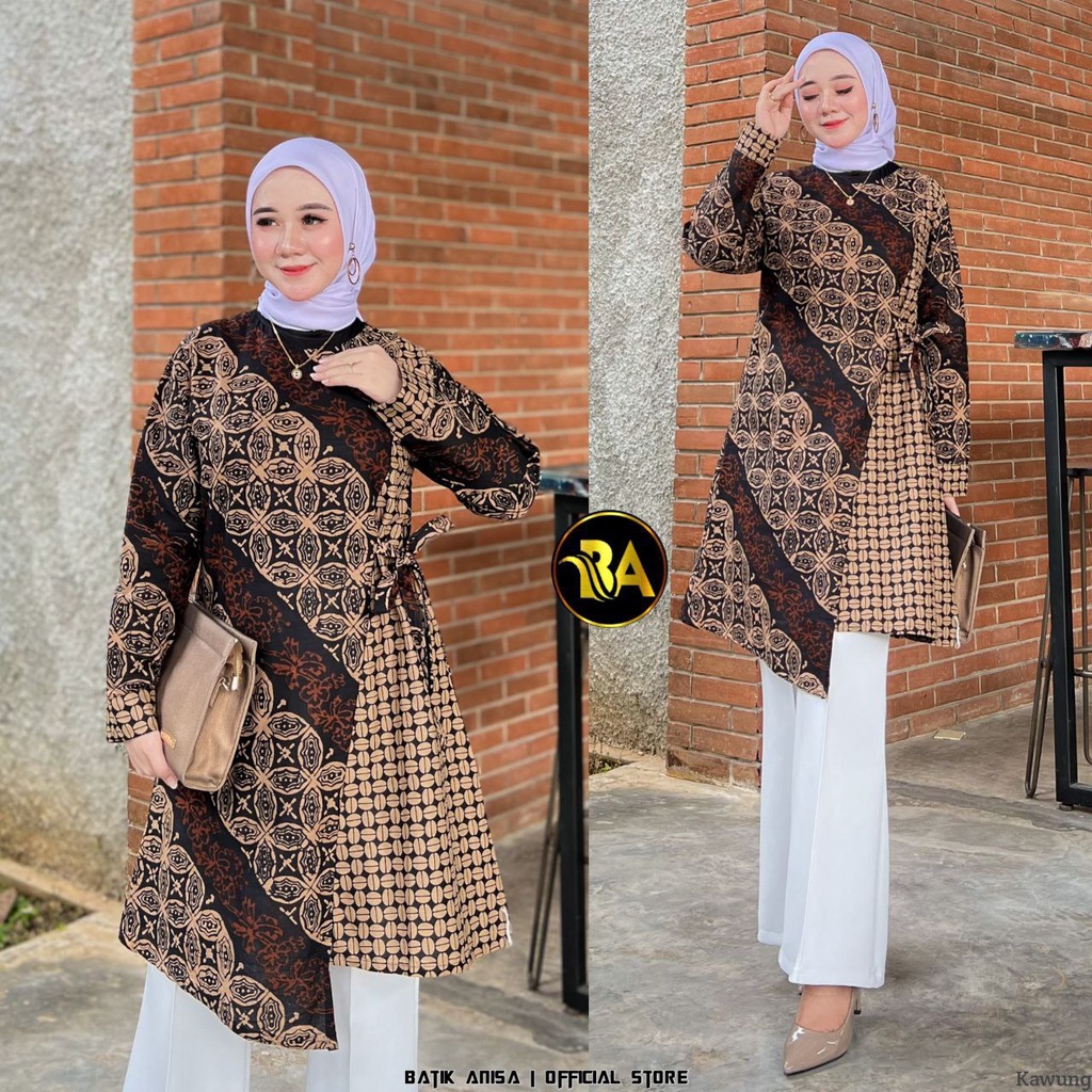 Batik Alina Sabrina Tunik Batik Baju Batik Wanita Modern Atasan Batik Kerja Wanita Lengan Panjang Blouse Batik Kantor Seragam M L XL XXL