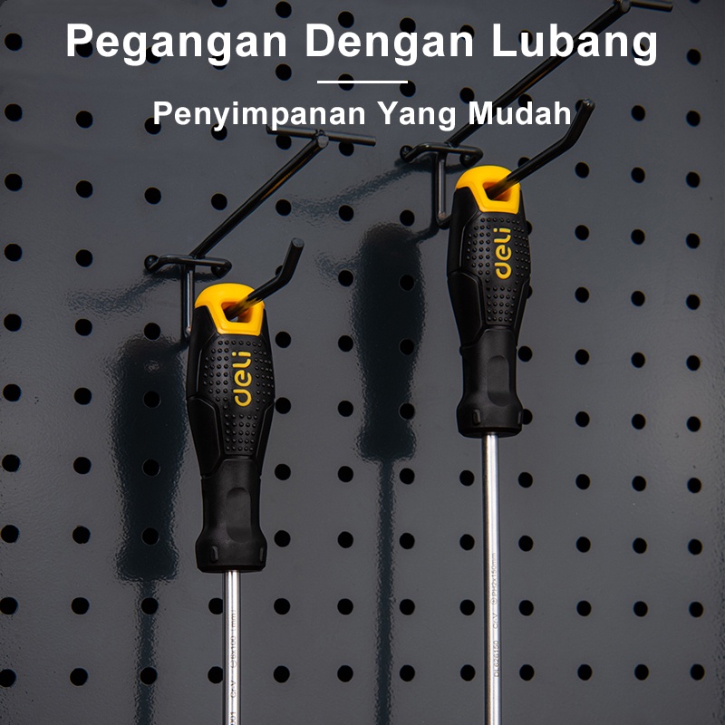 Deli Obeng Bolak Balik Panjang Obeng Kecil Obeng Magnet Besar Gagang Karet 2 in 1 Phillips Screwdriver Slotted Screwdriver