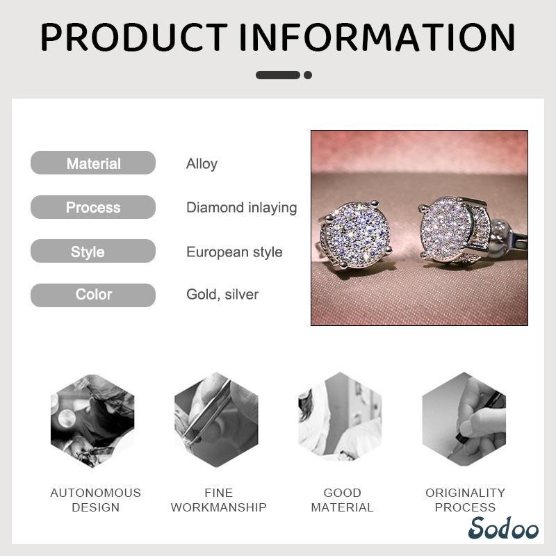 FLASH SALE Anting emas tusuk anting berlian bulat empat garpu pria untuk aksesori hip-hop punk