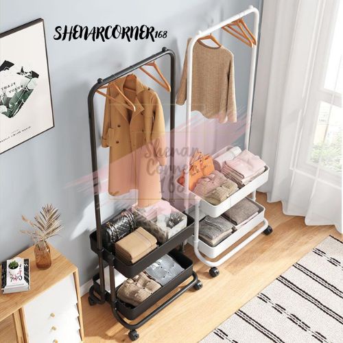 SHENAR RAK GANTUNGAN BAJU TROLI SUSUN / TROLI GANTUNG 2 SUSUN SERBAGUNA / STAND HANGER BAJU / ROLLING STORAGE CART / JEMURAN PORTABLE BAJU / RAK GAWANGAN BAJU CELANA - ALEXA RACK , SHENARCORNER168