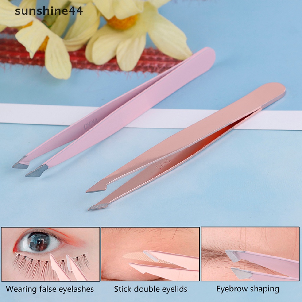 Sunshine Pinset Stainless Steel Ujung Miring Untuk Merapikan Alis