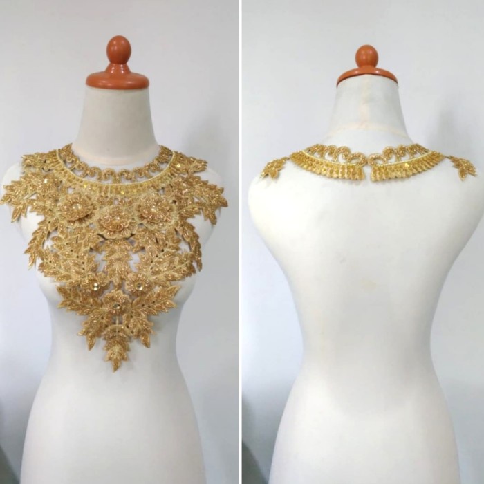 Bordir Renda Bordir Kerah Melingkar Full Payet - Emas