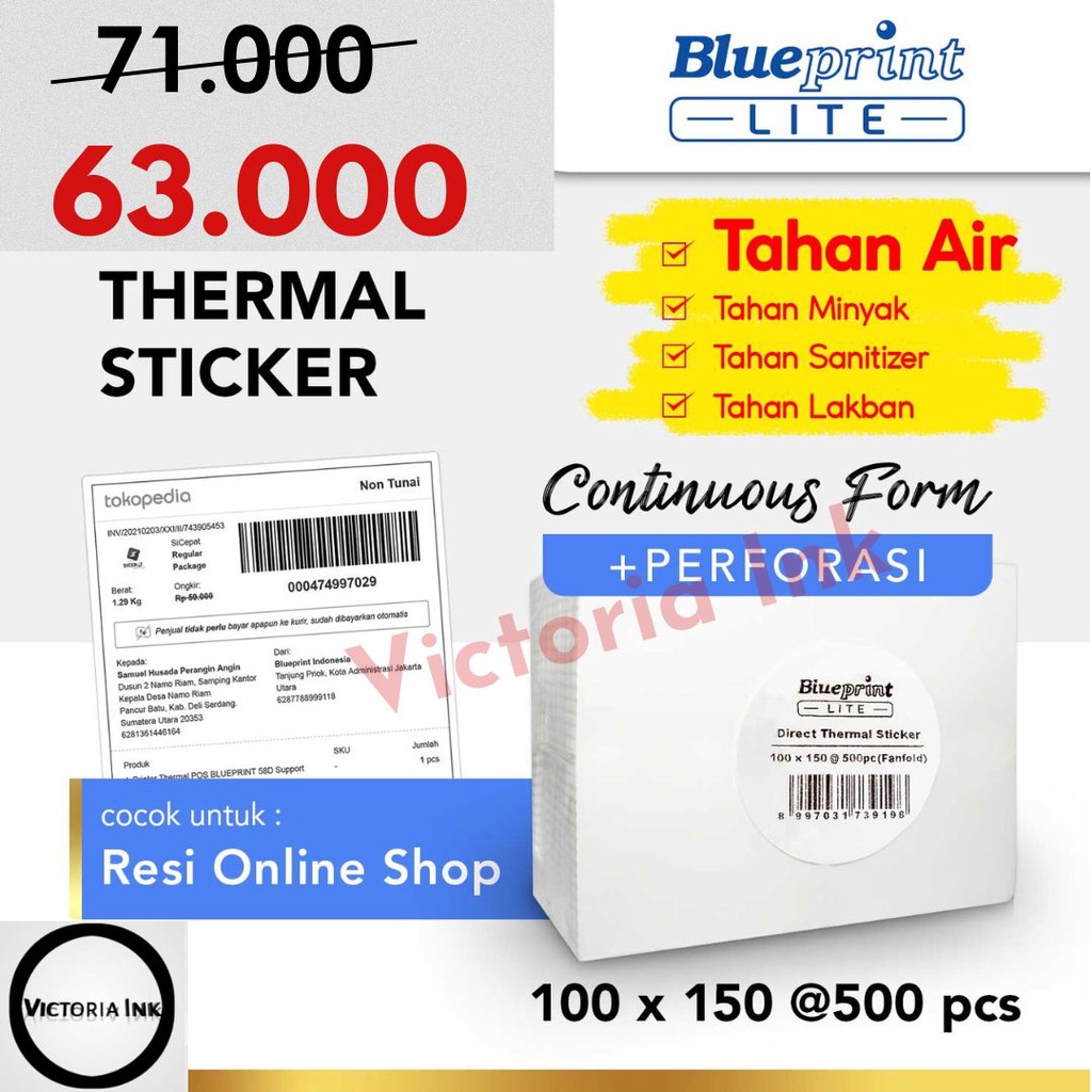 Kertas Stiker 100x150 isi 500 Label Direct Thermal Stiker 100x150 Continuous 100x150 CF Fanfold isi 500 Label Resi Online Perforasi Continuous Form Stiker 100x150 Continuous