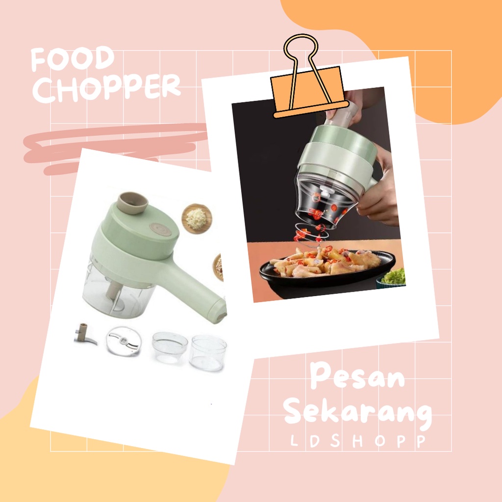 LDS SS33 Set Mesin Pemotong Sayuran 4 in 1  Food Chopper Electric Handheld Cooking Hammer USB Charging / Vegetable Cutter Blender Multifungsi