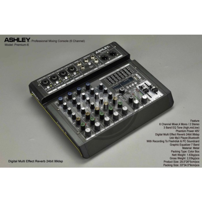 MIXER AUDIO ASHLEY PREMIUM 6 BLUETOOTH RECORDING PC ORIGINAL PREMIUM6