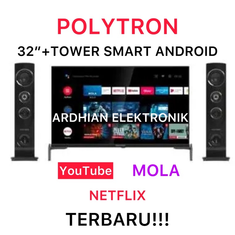 TV LED POLYTRON 32" Inch PLD 32TAG5959 / 32TG9055 SPEAKER TOWER SMART ANDROID / GOOGLE TV DIGITAL TE