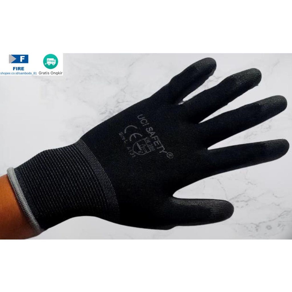 Sarung Tangan Hand Gloves Mekanik Montir Berkebun Tukang Telapak Tangan dilapisi karet Bahan Nylon Polyester Elektronik Assembly Static Multi Purpose Polyurethane Kerja Palmfit Safety Gloves Security Dilapisi Karet Industri Pabrik