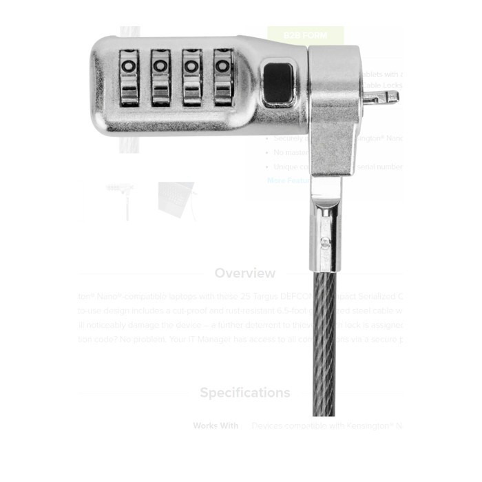 Combo Security Cable Lock Targus ASP71GLX DEFCON Compact Resettable