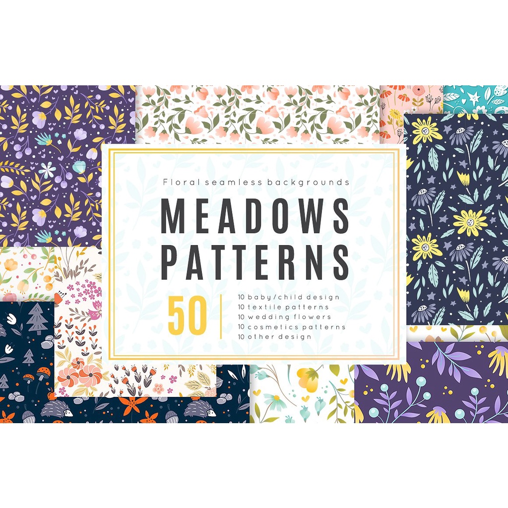 Meadow 50 Vector Seamless Patterns