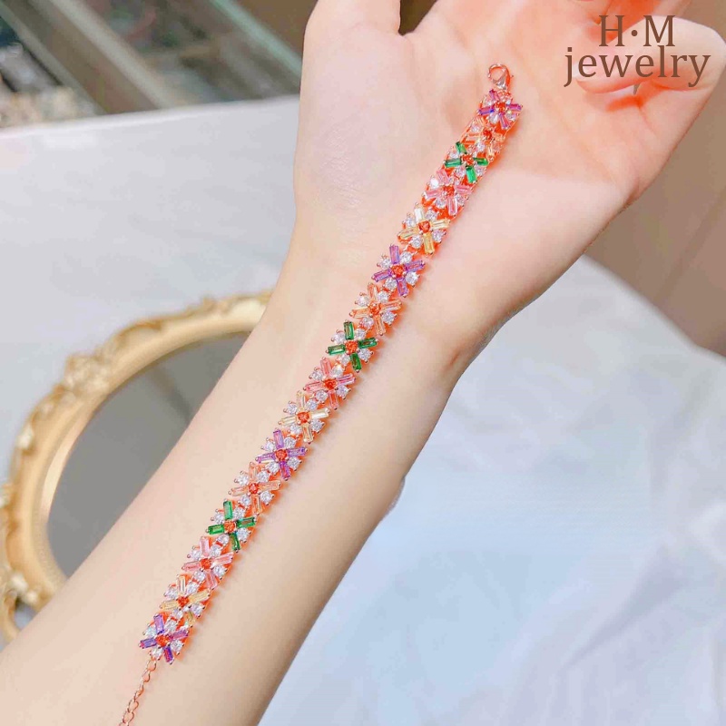 Gelang Tangan Zircon AAA Warna Permen Berkilau Untuk Wanita