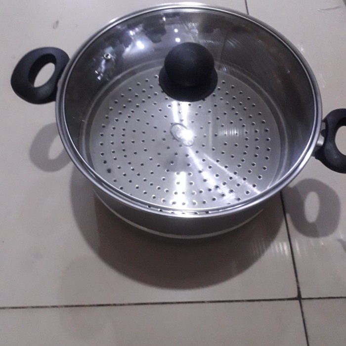 panci kukus/langseng stainlees/ tutup kaca 28m