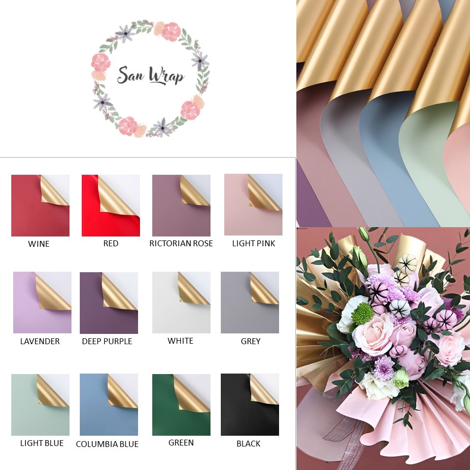 

(5 Lembar) Kertas Buket Bunga Bi Color Gold Flower Wrapping Paper Cellophane Snack Florist Supply