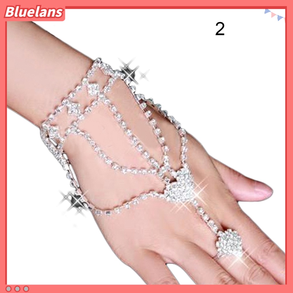 [Bayar Di Tempat]Gelang Tangan Dengan Sambungan Jari Bahan Batu Rhinestone Untuk Acara Pernikahan