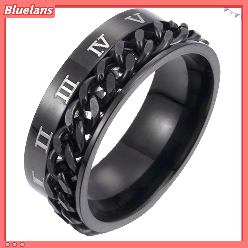 Bluelans Unisex Fashion Titanium Steel Roman Numerals Twist Chain Ring Party Jewelry Gift
