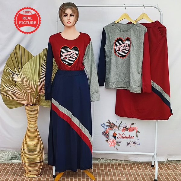 Setelan Atasan dan Rok Akifah / Stelan Murah / Baju Murah dan Ngetrend / Set Bahan Baby Terry Pinggang Karet Setelan Kaos Rok Casual