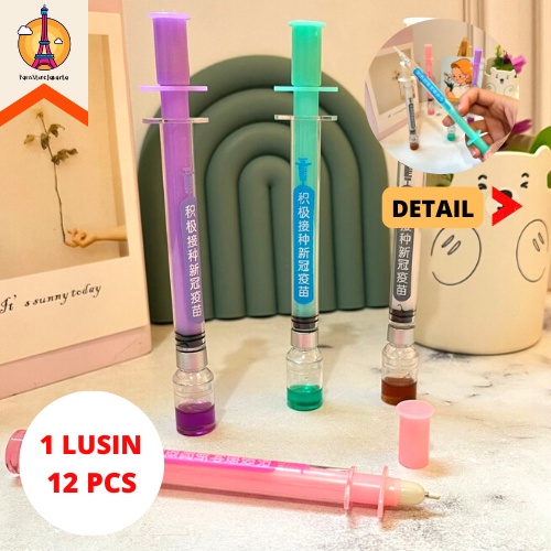 

Pulpen Gel Suntikan Vaksin 1 Lusin Selusin Medicine Unik Fancy Tinta Hitam Model Suntik Vaccine Ready Grosir