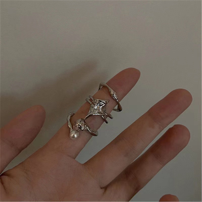 3pcs / Set Cincin Jari Bentuk Geometri Aksen Mutiara Bahan Alloy Gaya Korea Untuk Wanita