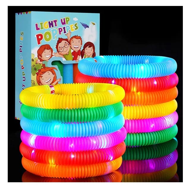 Mainan Anak Light Up Pop Pipes LED / Fidget Pop Tubes Sensory Toys / Mainan Kreasi Selang Pipa Anak / Mainan Kreativitas Anak