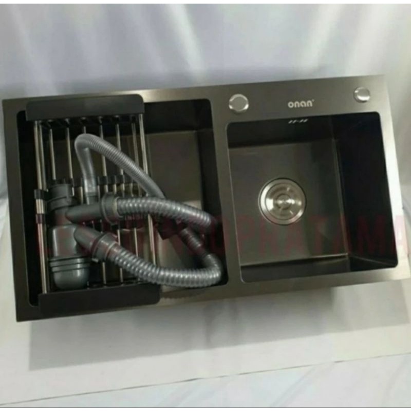 Kitchen Sink Stainless ONAN 8245 HITAM ORIGINAL /Bak Cuci Piring 2 Lubang ONAN 8245 BLACK