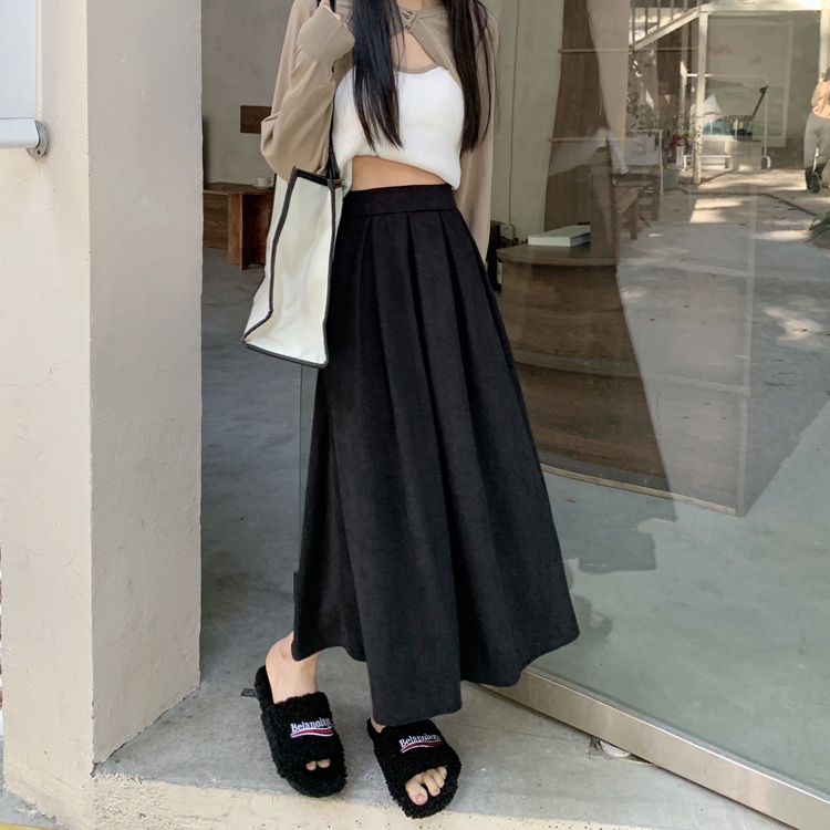 Rok Wanita Terbaru Oversize Korean Style Vintage Rok Plisket Premium Hitam Panjang Korduroi High Waist Rok Selutut