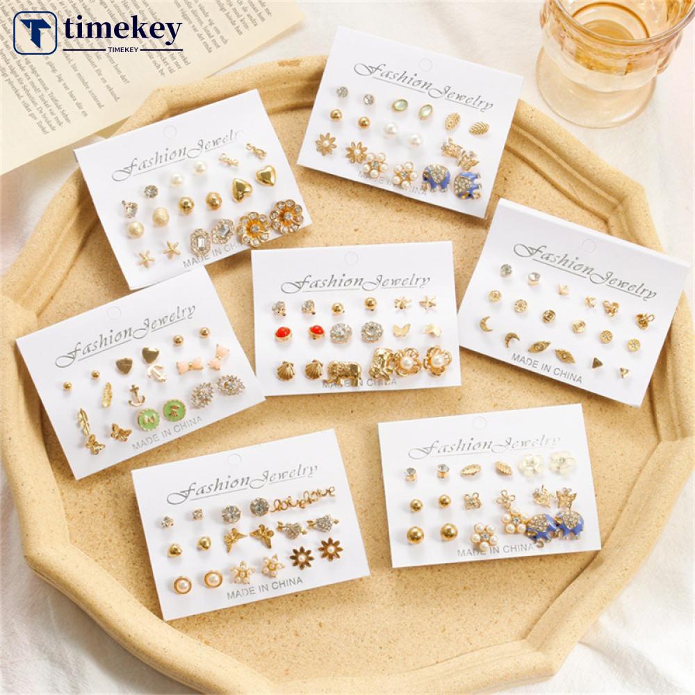 Timekey Set Anting Tusuk Mutiara Lucu Simple Kreatif Untuk Wanita V7W5