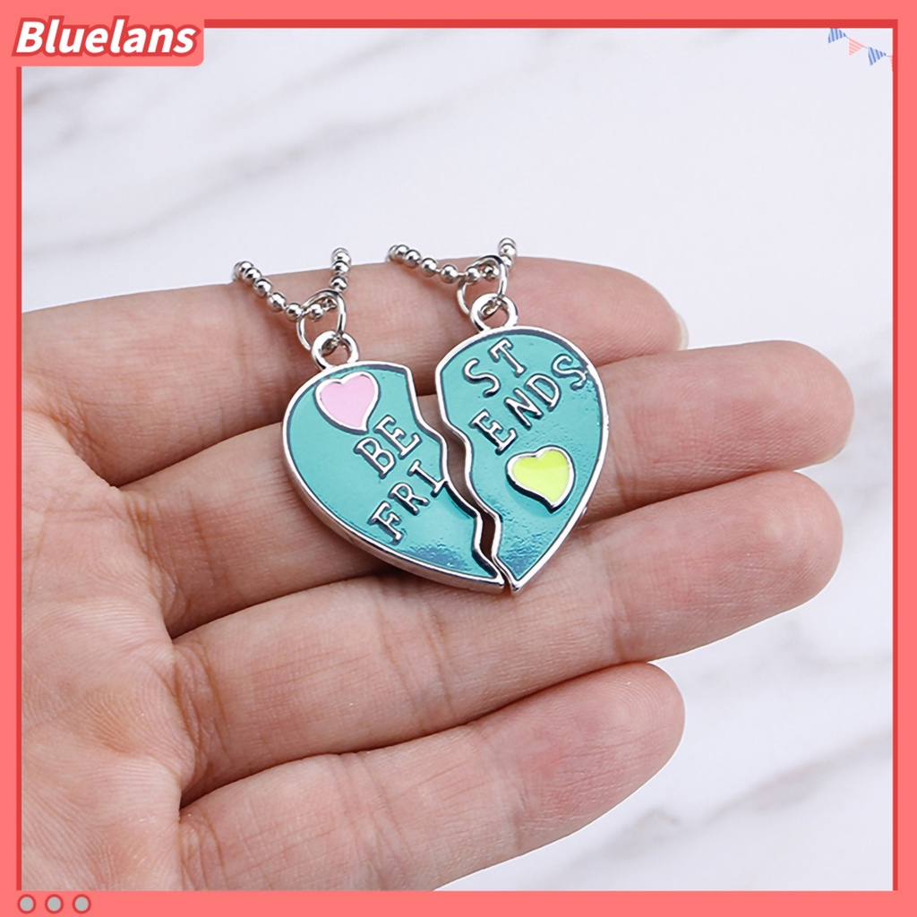 Bluelans 2Pcs Women Necklace Half Heart Splice Best Friends Alloy Friendship Pendant Matching Necklace Jewelry