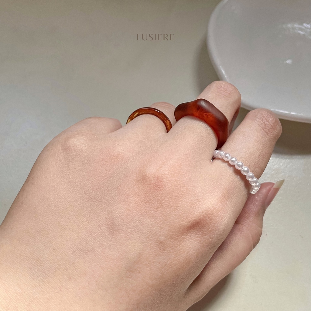 LUSIERE - 3 PCS/Set Pearl Resin Ring | Cincin Korea/Cincin retro