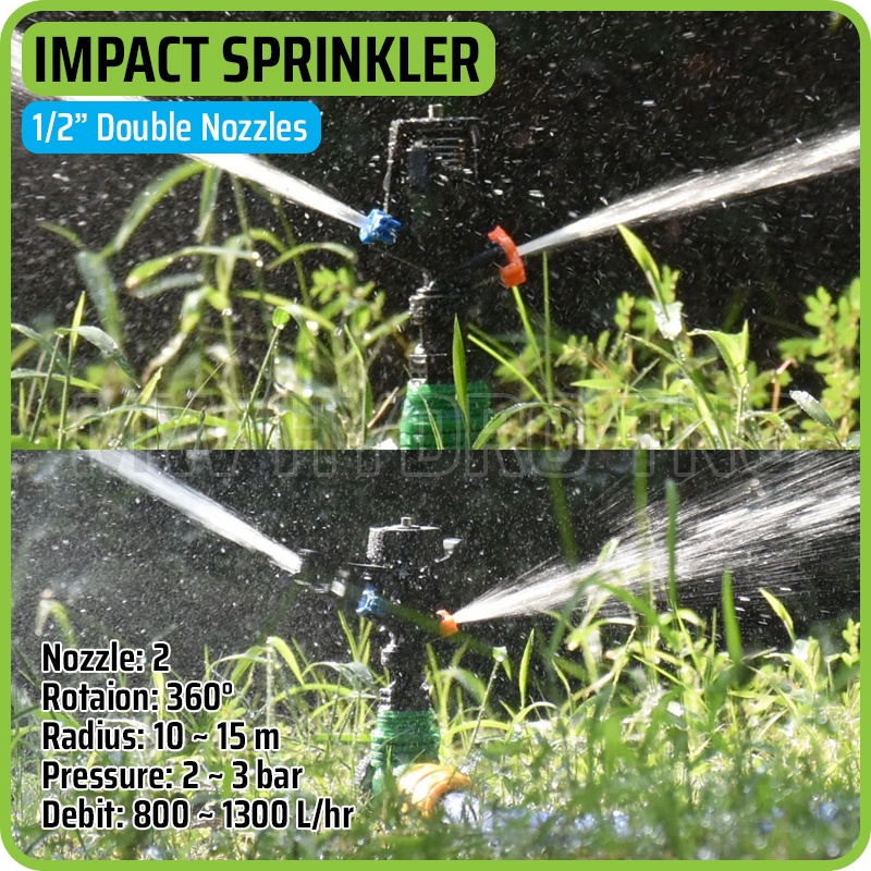 Impact / Impulse Sprinkler, Double Nozzle, 1/2&quot;