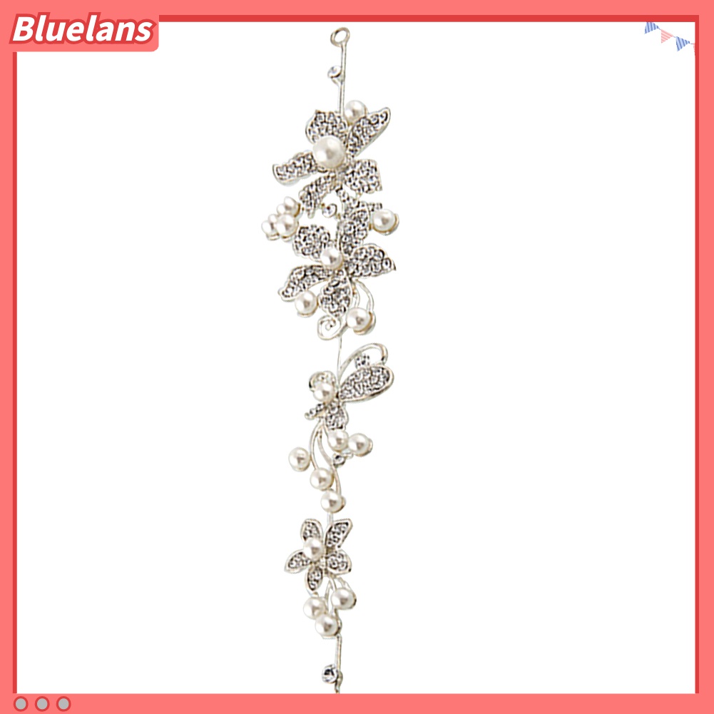 Bluelans Bando Wanita Desain Bunga Hias Kristal / Berlian / Mutiara Imitasi Untuk Pesta Pernikahan