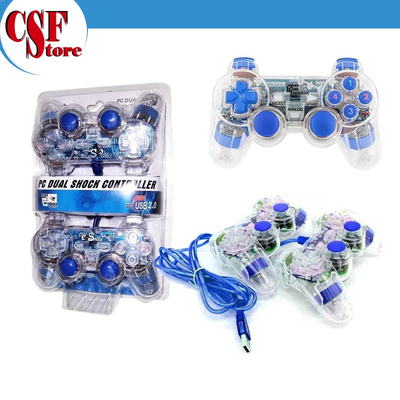 Stik PS PC JOYSTICK PC Laptop Gamepad Double Transparan Usb