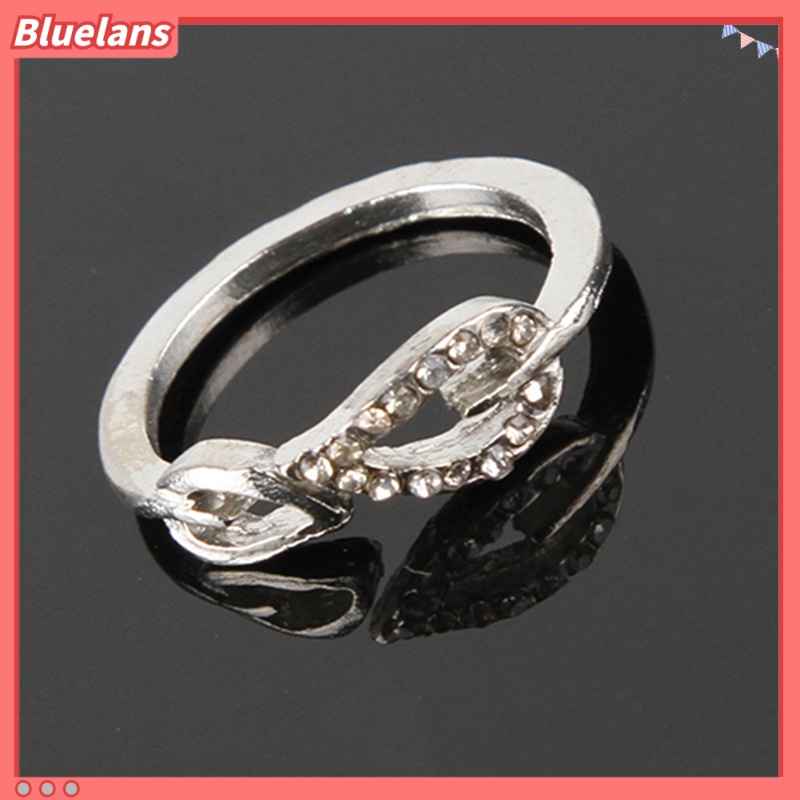 Bluelans Women Fashion Rhinestone Two Leaf Open Ring Jewelrys Party Gift