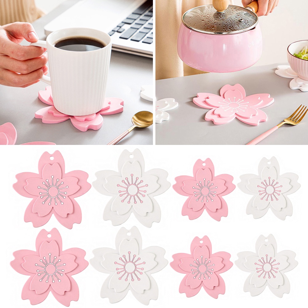 Tatakan Cangkir / Mangkok / Panci Bentuk Kelopak Bunga Teratai Bahan PVC Lembut Anti slip