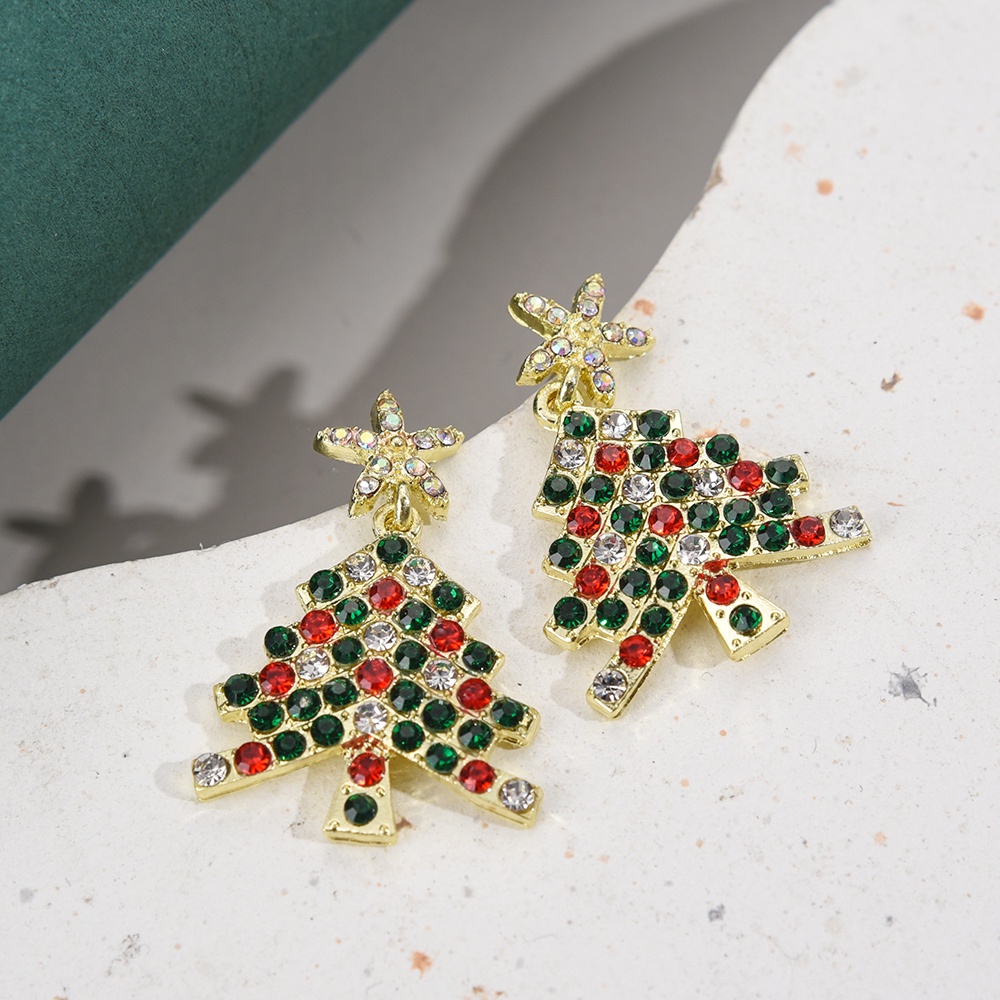 1 Pasang Anting Stud Zircon Kristal Berlian Imitasi Bentuk Pohon Natal Gaya Vintage Untuk Wanita