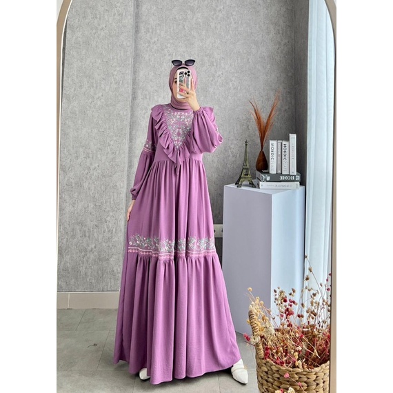 Humaira99 Gamis syari Cyra Original bordir premium matt Airflow krinkle gamis syari busui by glmz