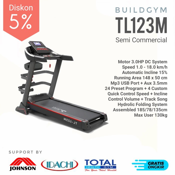 Tramp Treadmill Elektrik 4 Fungsi Tl123M Electric 3.0Hp Auto Incline Tl-123M