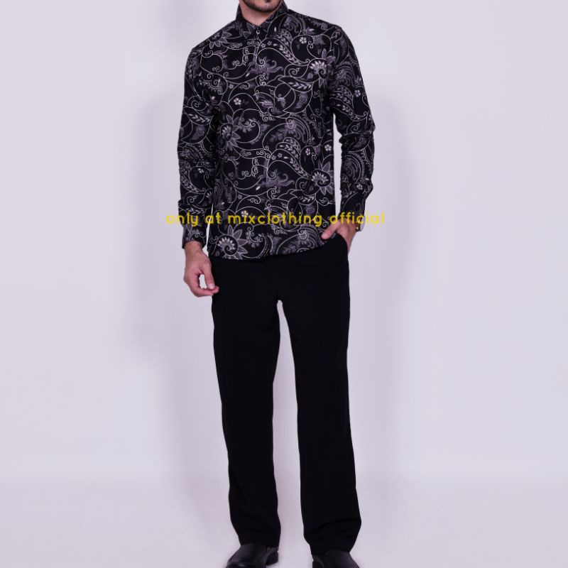 BAJU BATIK PRIA KEMEJA BATIK SLIM FIT MODERN LENGAN PANJANG CORAK MOTIF UNIK LB499 luigi batani