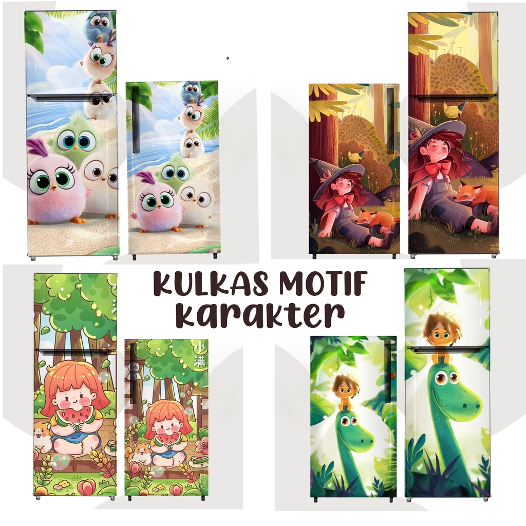 Hiasan Dapur Stiker Kulkas 1 Pintu atau Stiker Kulkas 2 Pintu karakter kartun animal terbaru