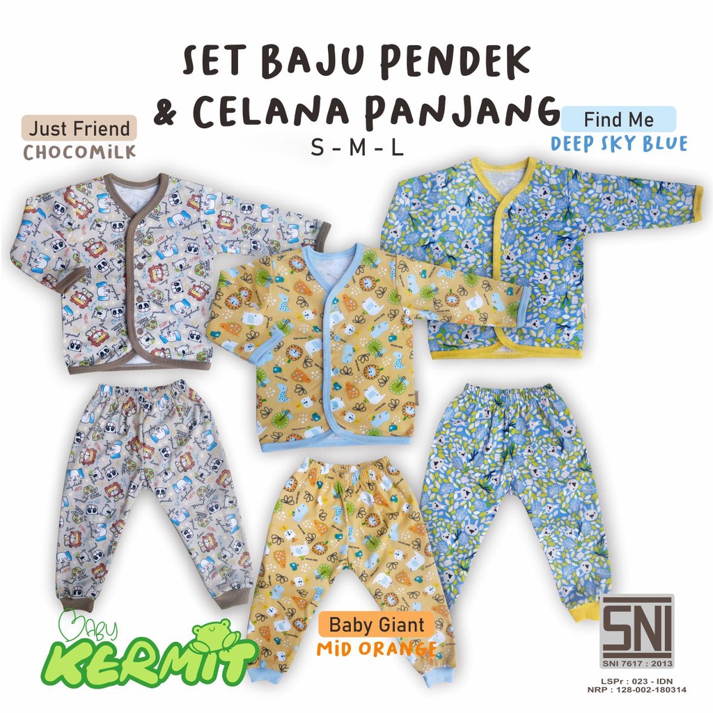 BABY KERMIT - Setelan Baju Panjang Anak Bayi Laki Laki Perempuan Motif SNI Set Piyama Baby Premium