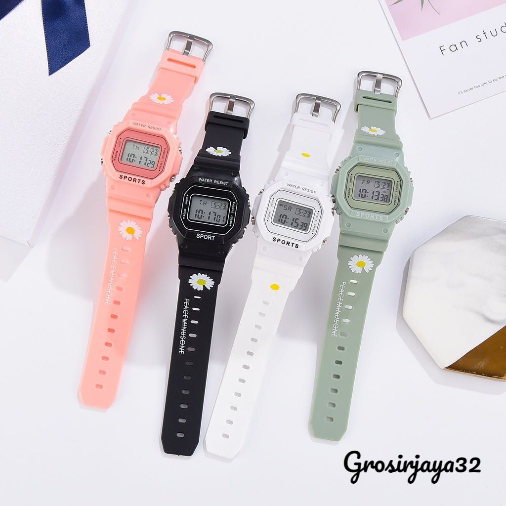 (GROSIRJAYA32) Jam Tangan Digital Bunga Daisy Kecil Anti Air Untuk Wanita / Jam Tangan Motif Bunga