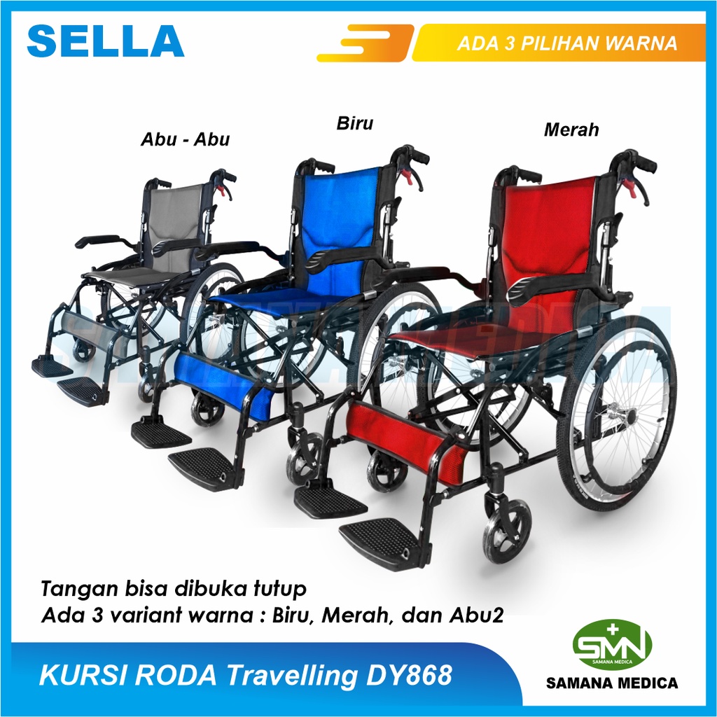 KHUSUS GOJEK dan GRAB SELLA DY868 Kursi Roda Travel Bisa Dorong Sendiri Rem Tangan Ringan Ringkas