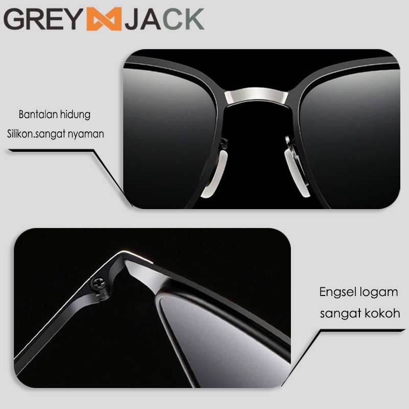 Grey Jack Kacamata Hitam Fashion Sunglasses Polarized Anti silau Pelindungan UV Metal+TR90 model kotak pria dan wanita SA 0864